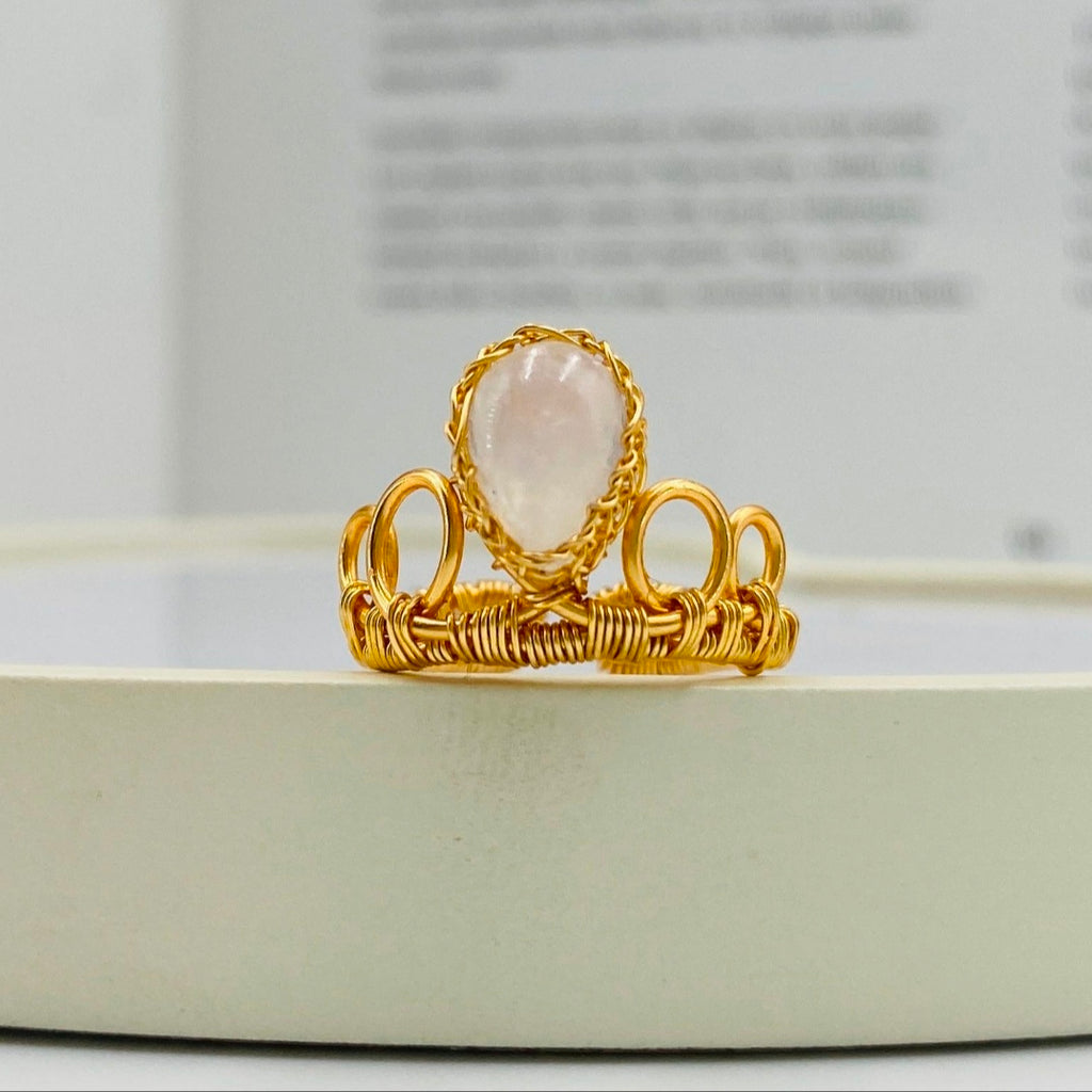 Handmade crown ring, fashion jewelry for women girls, 14K Gold wire with gem, adjustable size