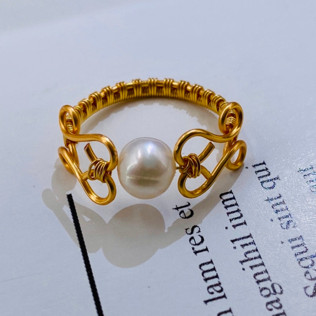 Handmade corolla ring, fashion jewelry for women girls, 14K Gold wire with pearl, custom size