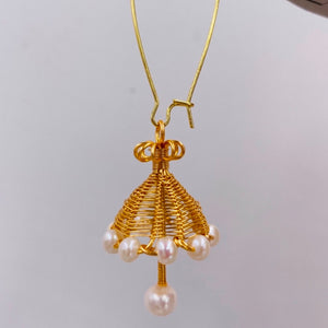 Handmade Umbrella Earrings/Necklace, 14K Gold Filled Wire, Natural Pearls  - NovaHearts Jewelry