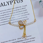 Load image into Gallery viewer, Handmade Moonstone Butterfly Necklace with pearls, 14K Gold Filled Wire  - NovaHearts Jewelry
