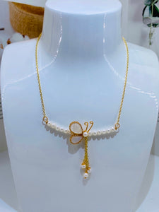 Handmade Moonstone Butterfly Necklace with pearls, 14K Gold Filled Wire  - NovaHearts Jewelry