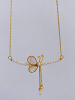 Load image into Gallery viewer, Handmade Moonstone Butterfly Necklace with pearls, 14K Gold Filled Wire  - NovaHearts Jewelry
