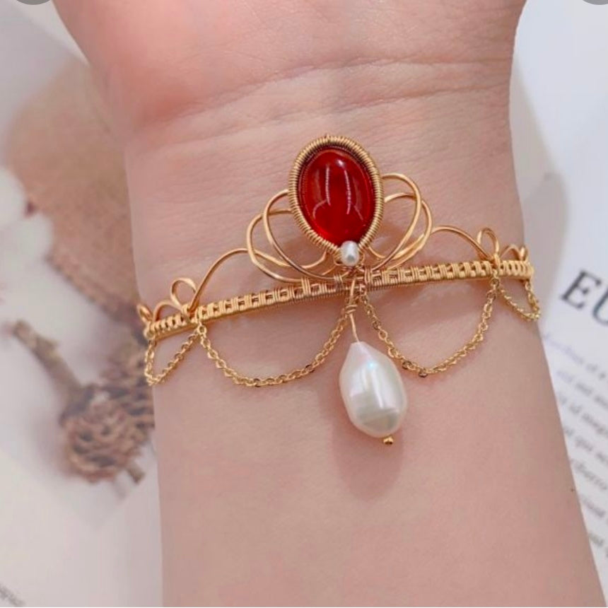  Handmade crown bracelet, fashion jewelry for women girls, 14K Gold wire with gem, Magnetic buckle