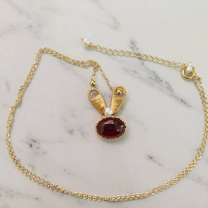 Handmade Rabbit Necklace with Gemstone, 14K Gold Filled Wire, Garnet Necklace  - Novahearts Jewelry