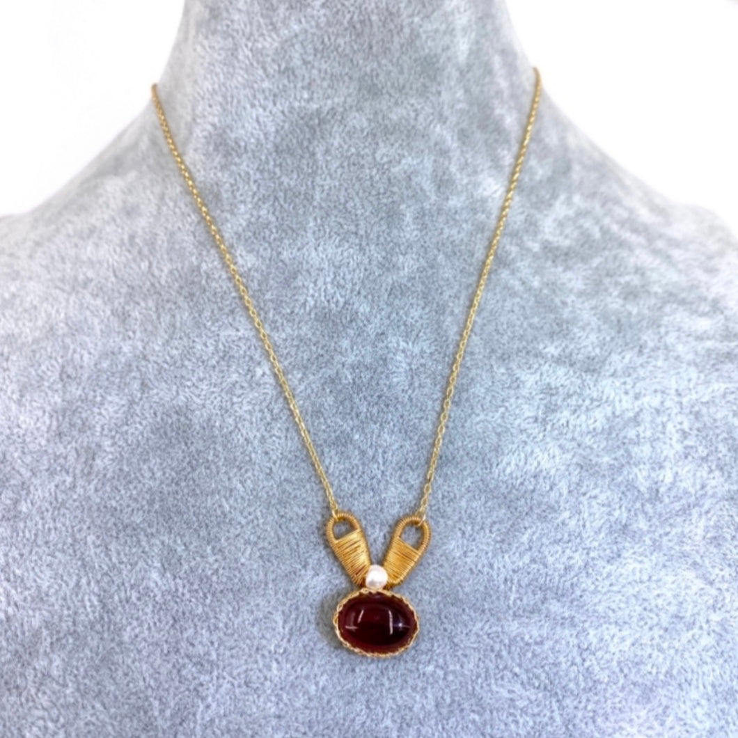 Handmade Rabbit Necklace with Gemstone, 14K Gold Filled Wire, Garnet Necklace  - Novahearts Jewelry