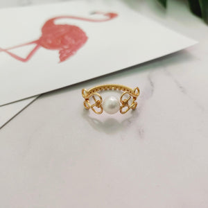 Handmade corolla ring, fashion jewelry for women girls, 14K Gold wire with pearl, custom size